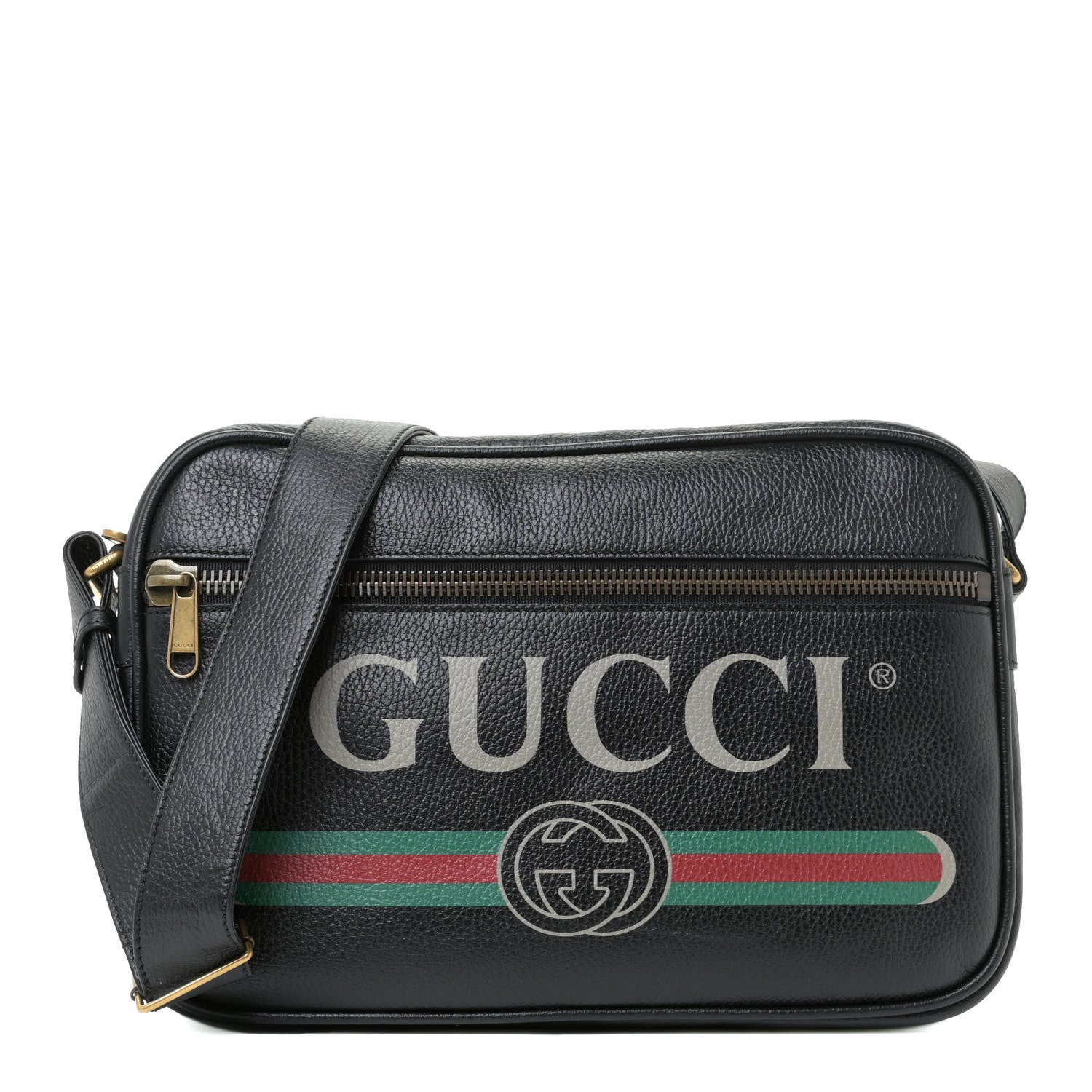 Gucci Pebbled Calfskin Logo Messenger Bag Black 1 of 11