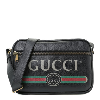 Gucci Pebbled Calfskin Logo Messenger Bag Black 1 of 11
