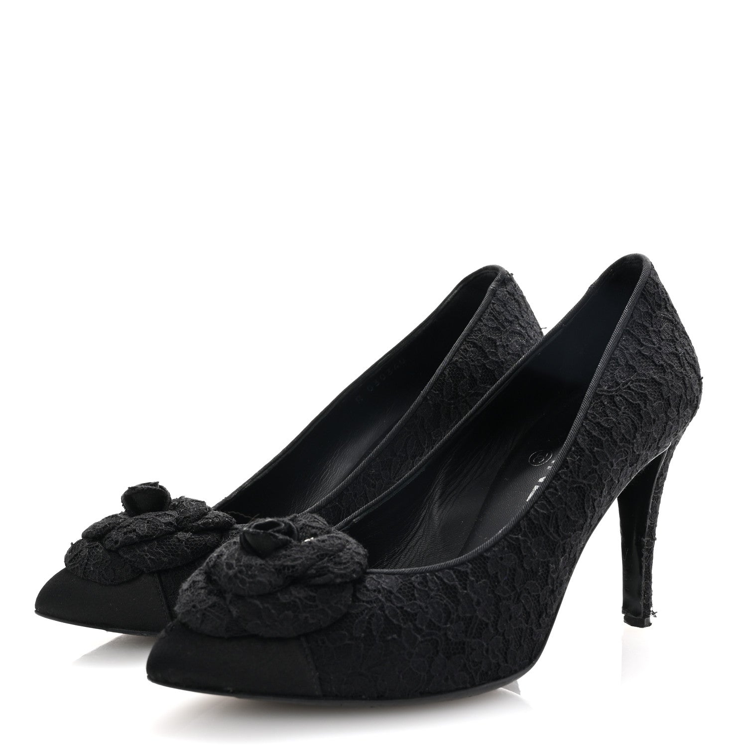 Chanel Lace Camellia CC Pumps 37.5 Black 4 of 9