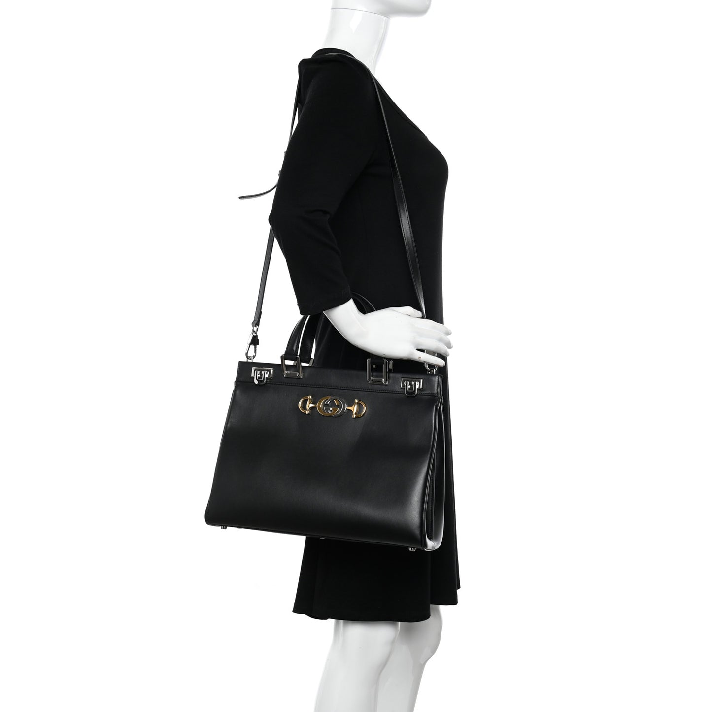 Smooth Calfskin Medium Zumi Top Handle Bag Black