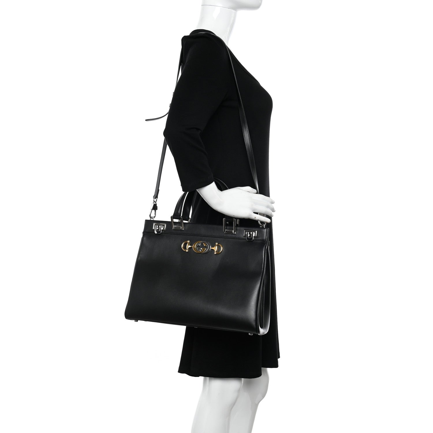 Gucci Smooth Calfskin Medium Zumi Top Handle Bag Black 2 of 10