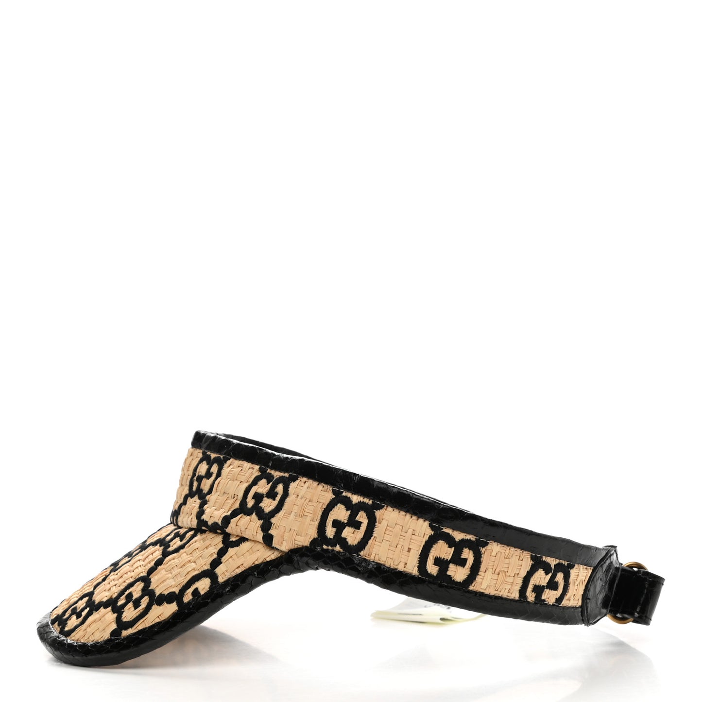 Raffia Elaphe GG Monogram Embroidered Afraa Visor M Ivory Black