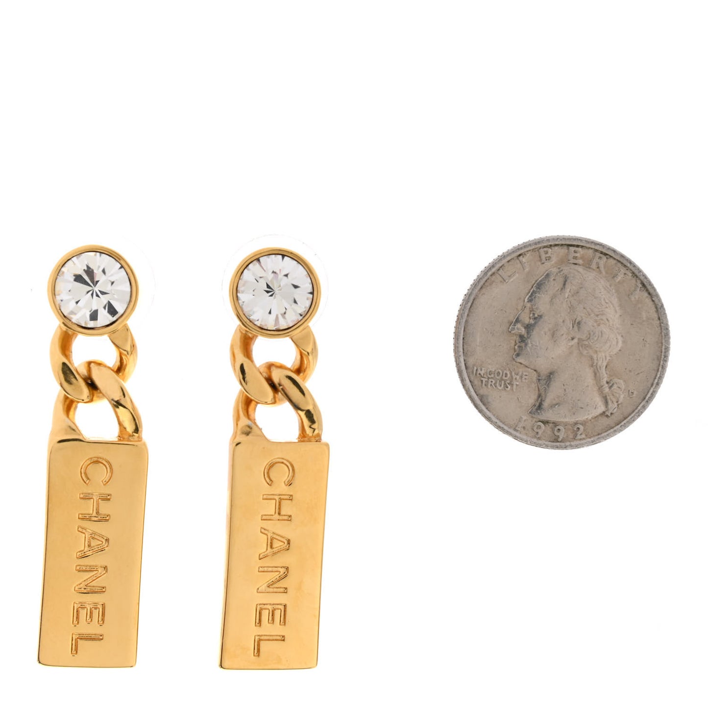 Crystal Tag Drop Earrings Gold