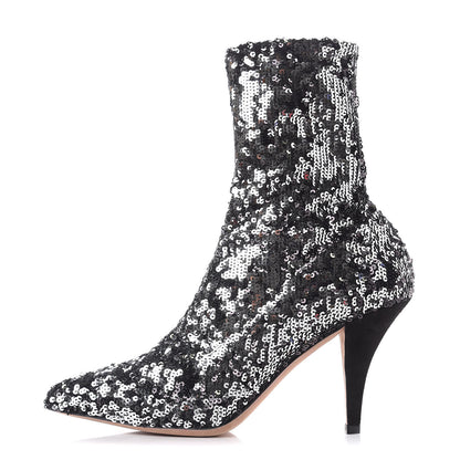 Valentino Garavani Sequin Ankle Boots 37 Silver 1 of 8