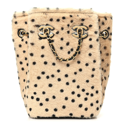 Chanel Pony Hair Cheetah Printed CC Chain Bucket Bag Light Beige Black 2 of 20