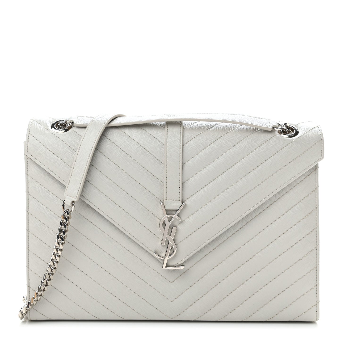 Grain De Poudre Matelasse Chevron Large Monogram Satchel Light Grey