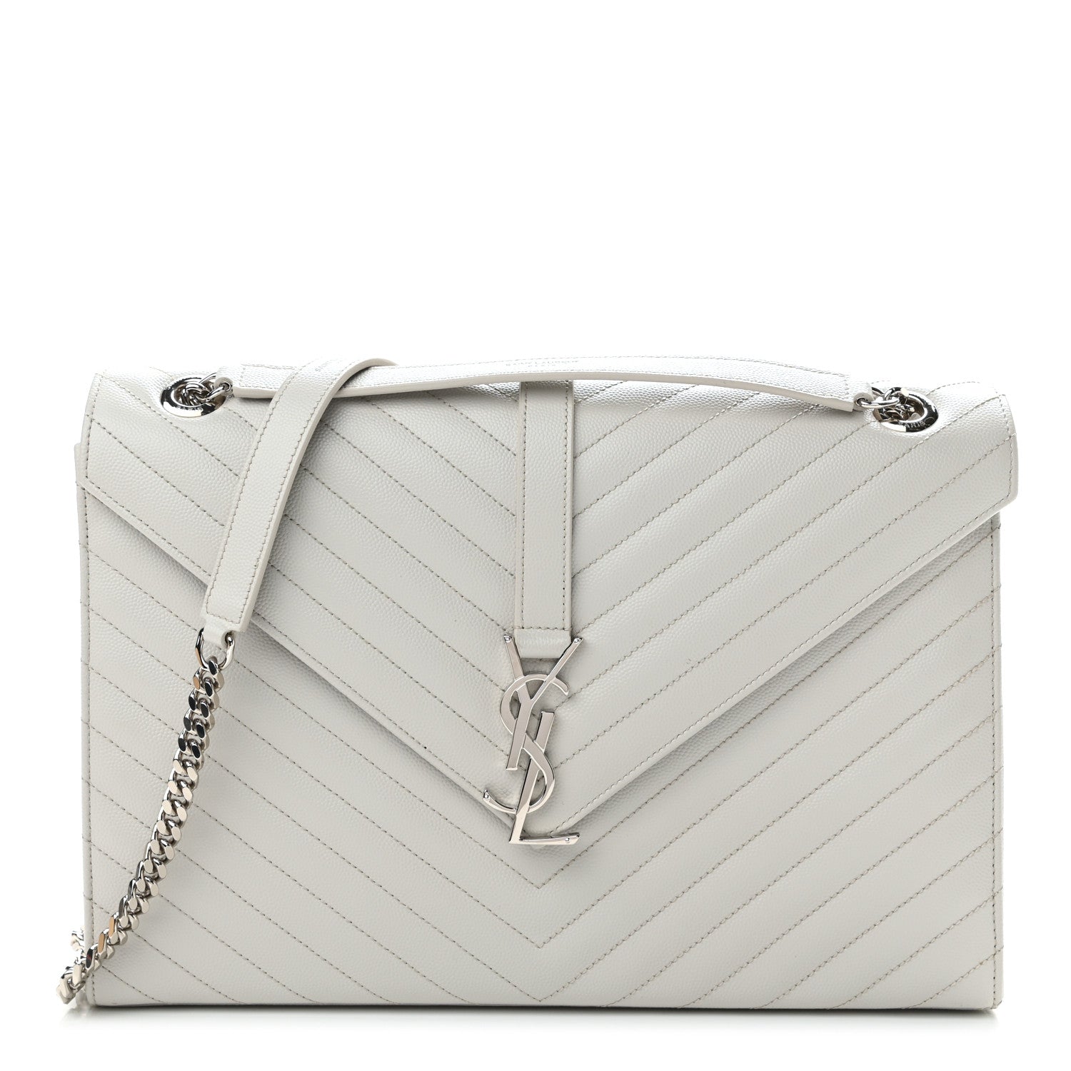 Saint Laurent Grain De Poudre Matelasse Chevron Large Monogram Satchel Light Grey 1 of 9