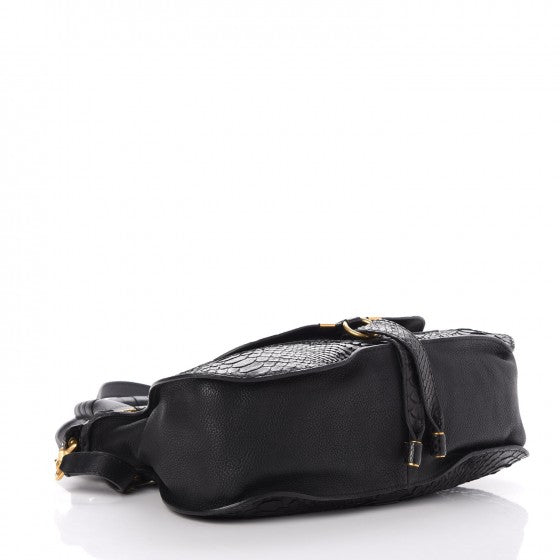 Snakeskin Calfskin Medium Marcie Satchel Black
