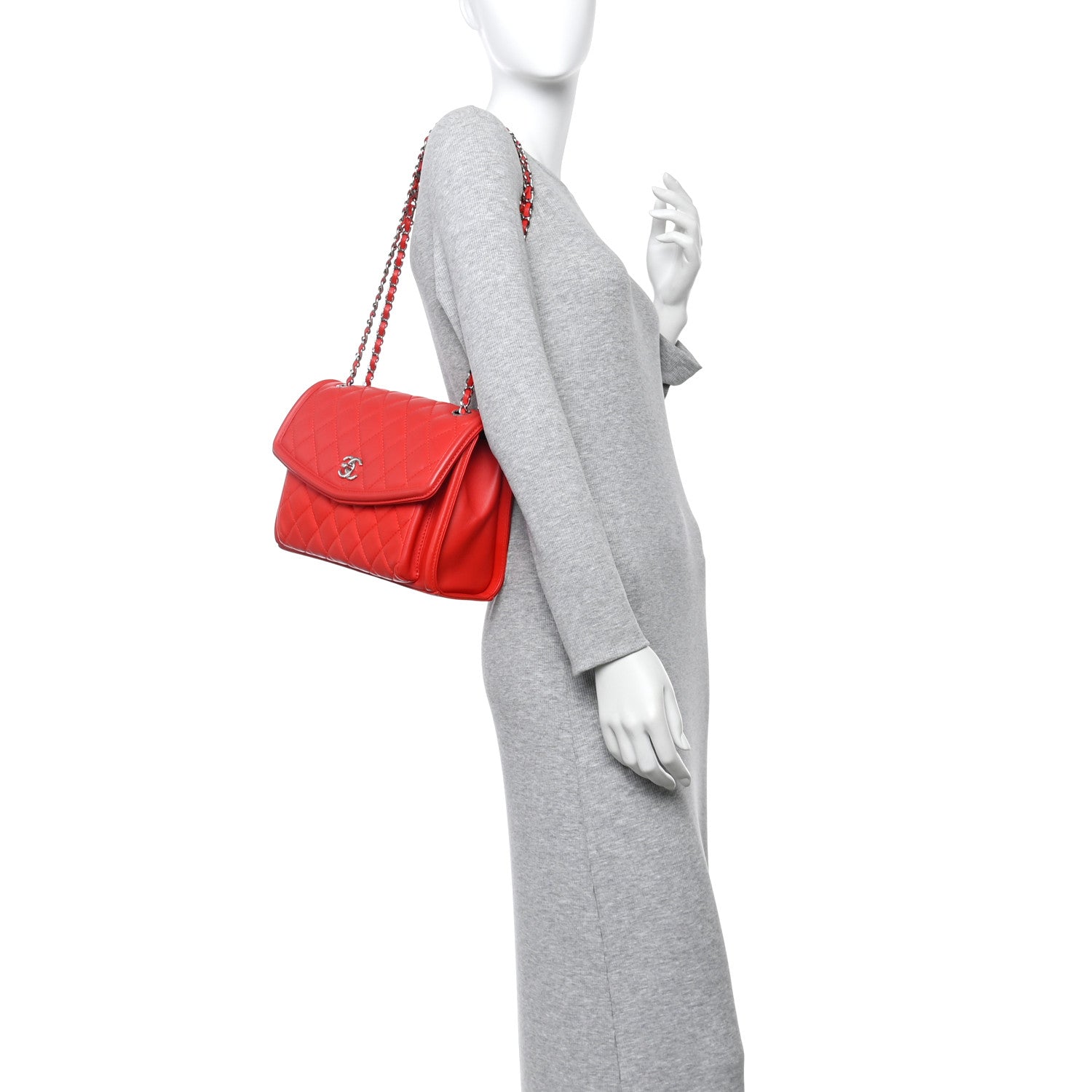 Chanel Lambskin Quilted Large Geometric Flap Red 2 of 13