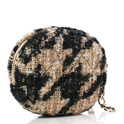 Chanel Tweed Shearling Quilted Chanel Wallet On Chain WOC and Coin Purse Beige Black 8 of 14