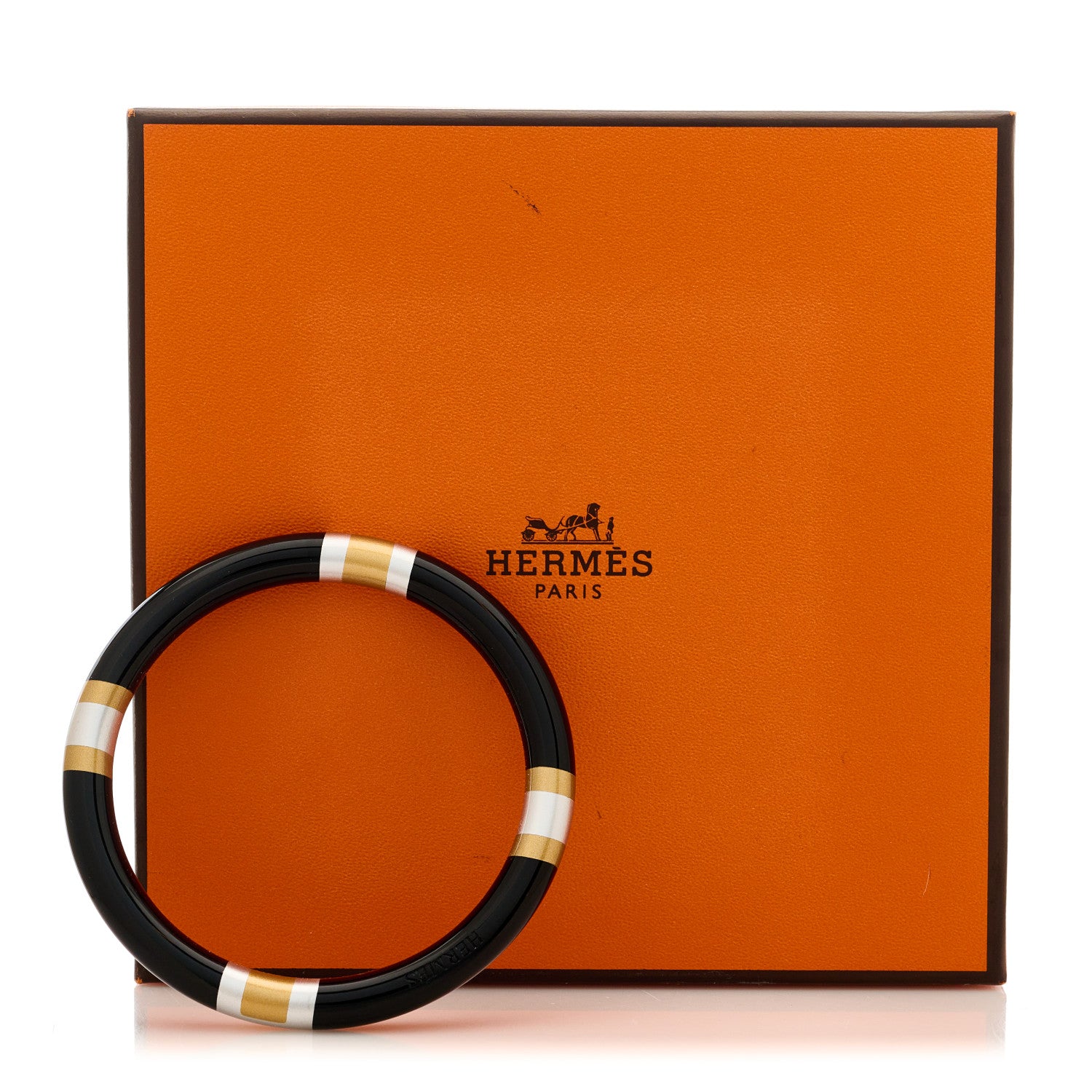 Hermes Lacquered Wood H Equipe PM Bangle Bracelet T1 Black 6 of 6
