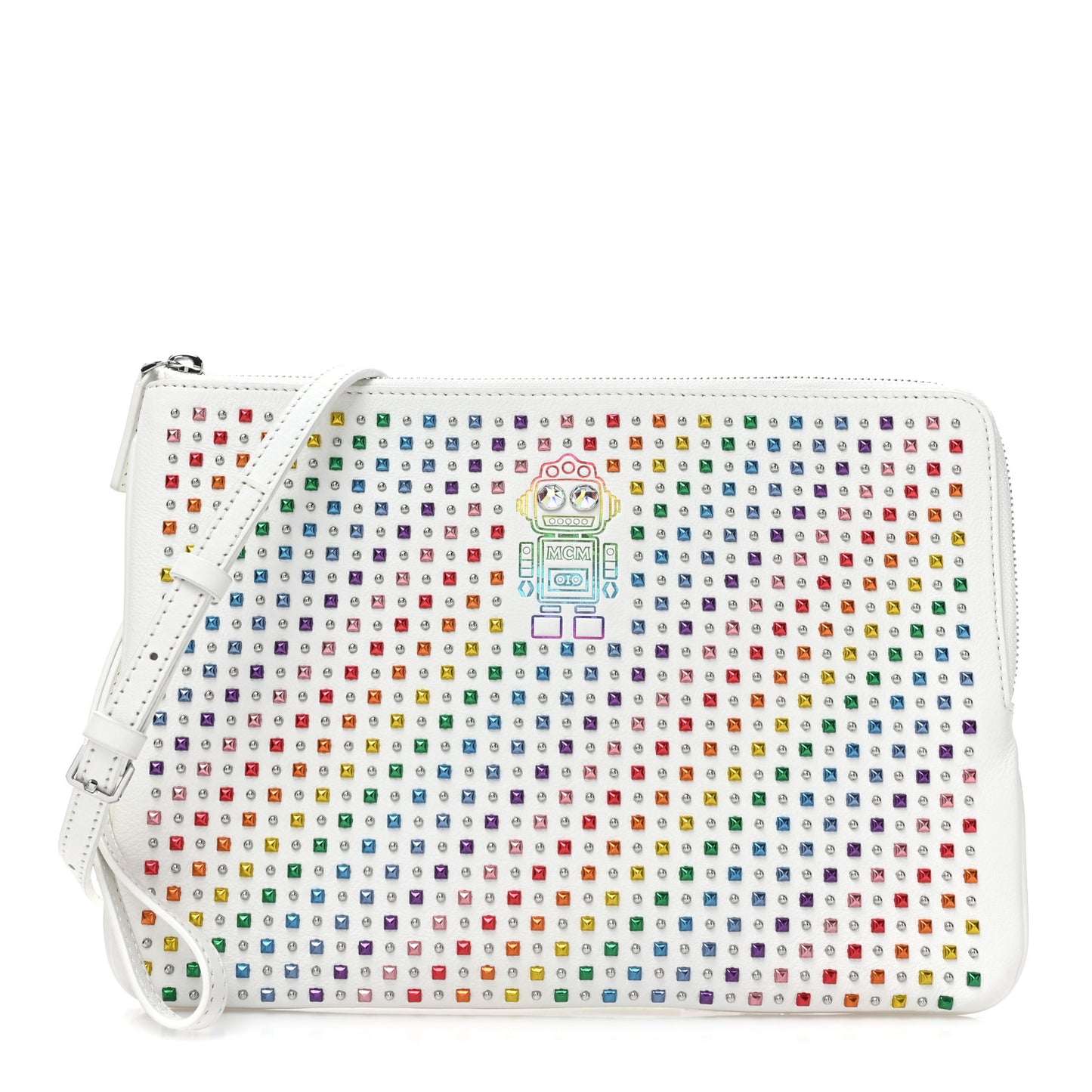 Nappa Studded Medium Skyoptic Roboter Pouch White Multicolor