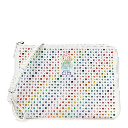 MCM Nappa Studded Medium Skyoptic Roboter Pouch White Multicolor 1 of 9