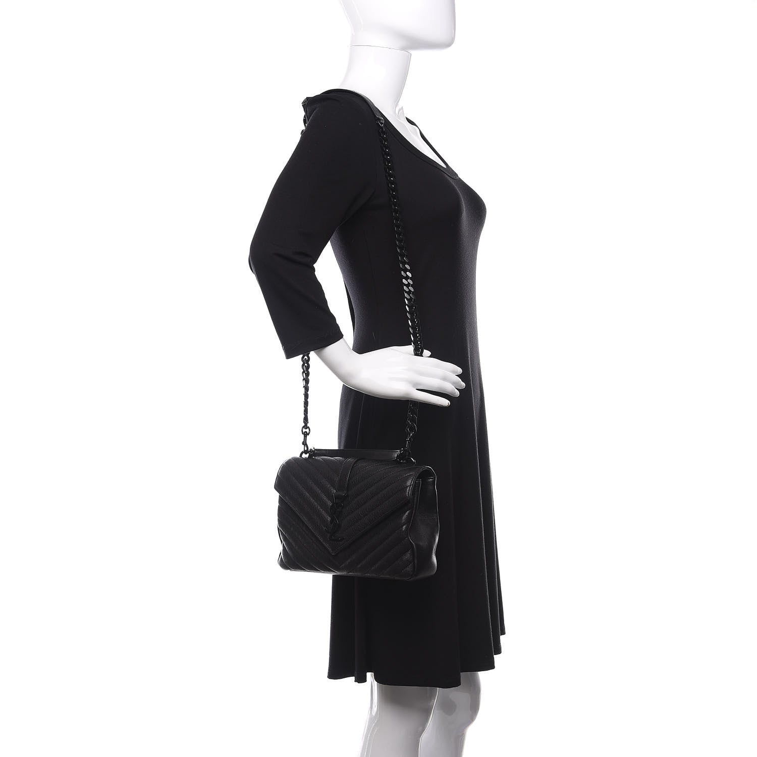 Saint Laurent Sheepskin Matelasse Chevron Monogram Monochrome Medium College Bag Black 2 of 9