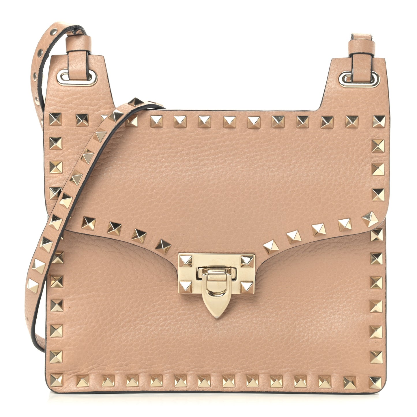 Pebbled Calfskin Rockstud Crossbody Messenger Bag Skin Sorbet