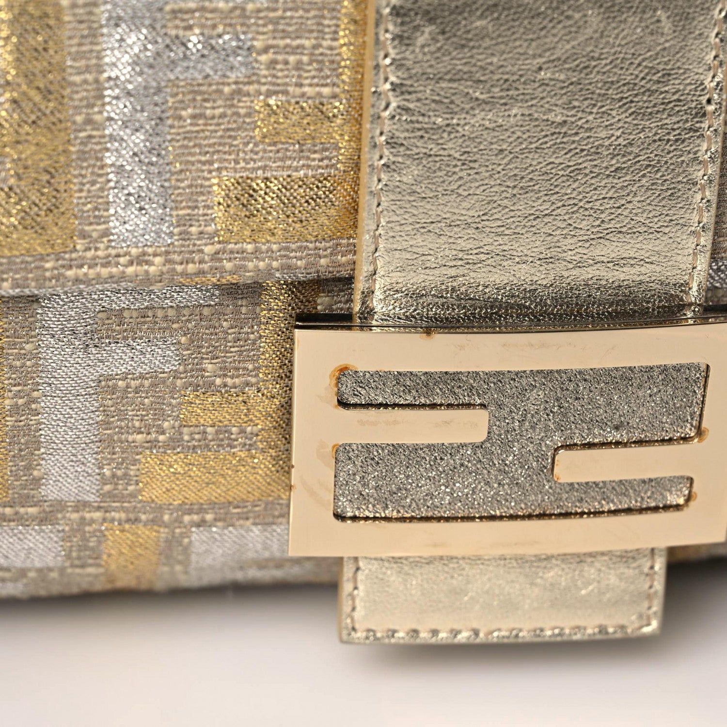 Fendi Metallic Lurex Zucca Baguette Gold Silver 6 of 11