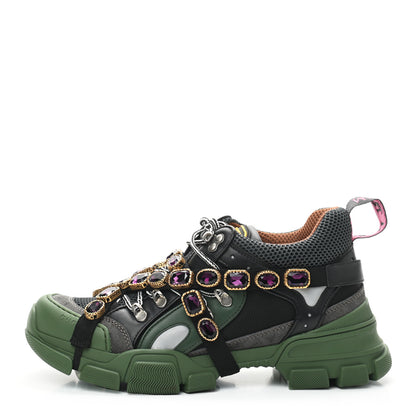 Gucci X SEGA Mesh Suede Calfskin Removable Crystals Flashtrek Sneakers 41 Loess Black Olive Green 1 of 7