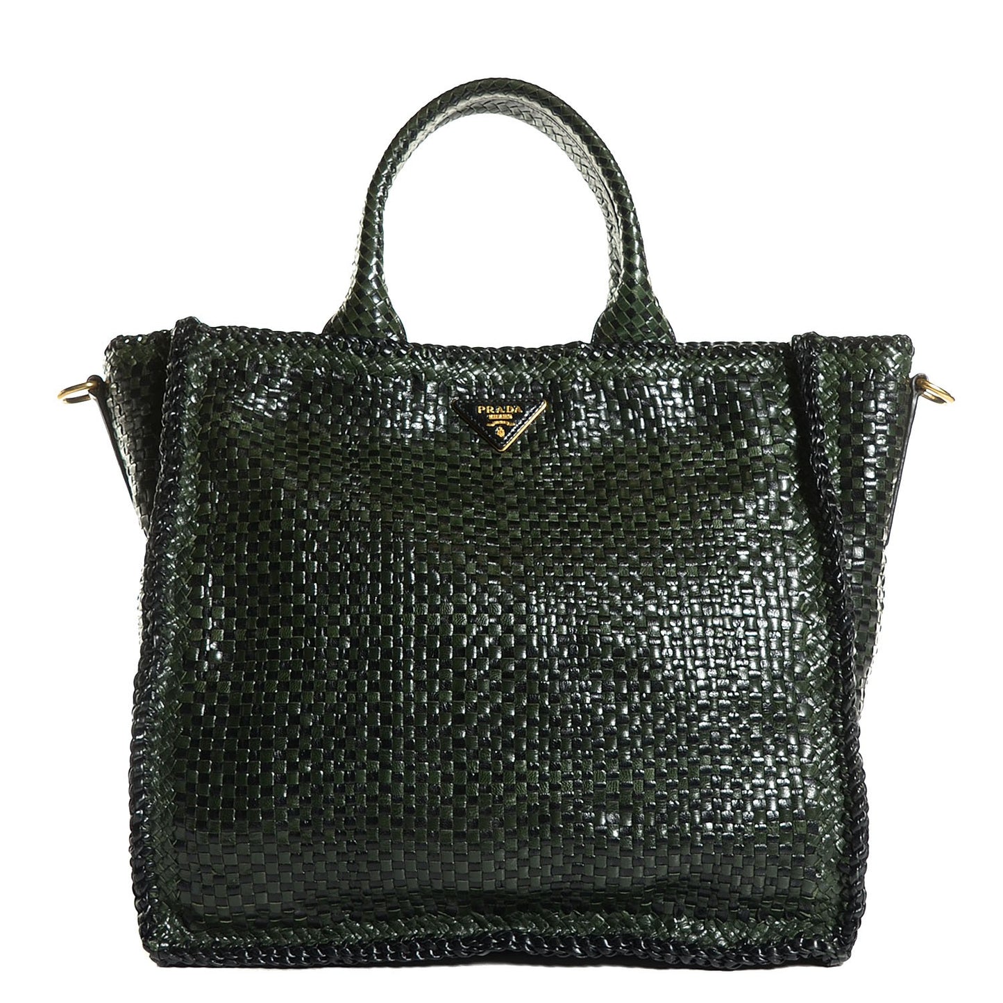 Woven Goatskin Large Madras Tote Green Nero Black