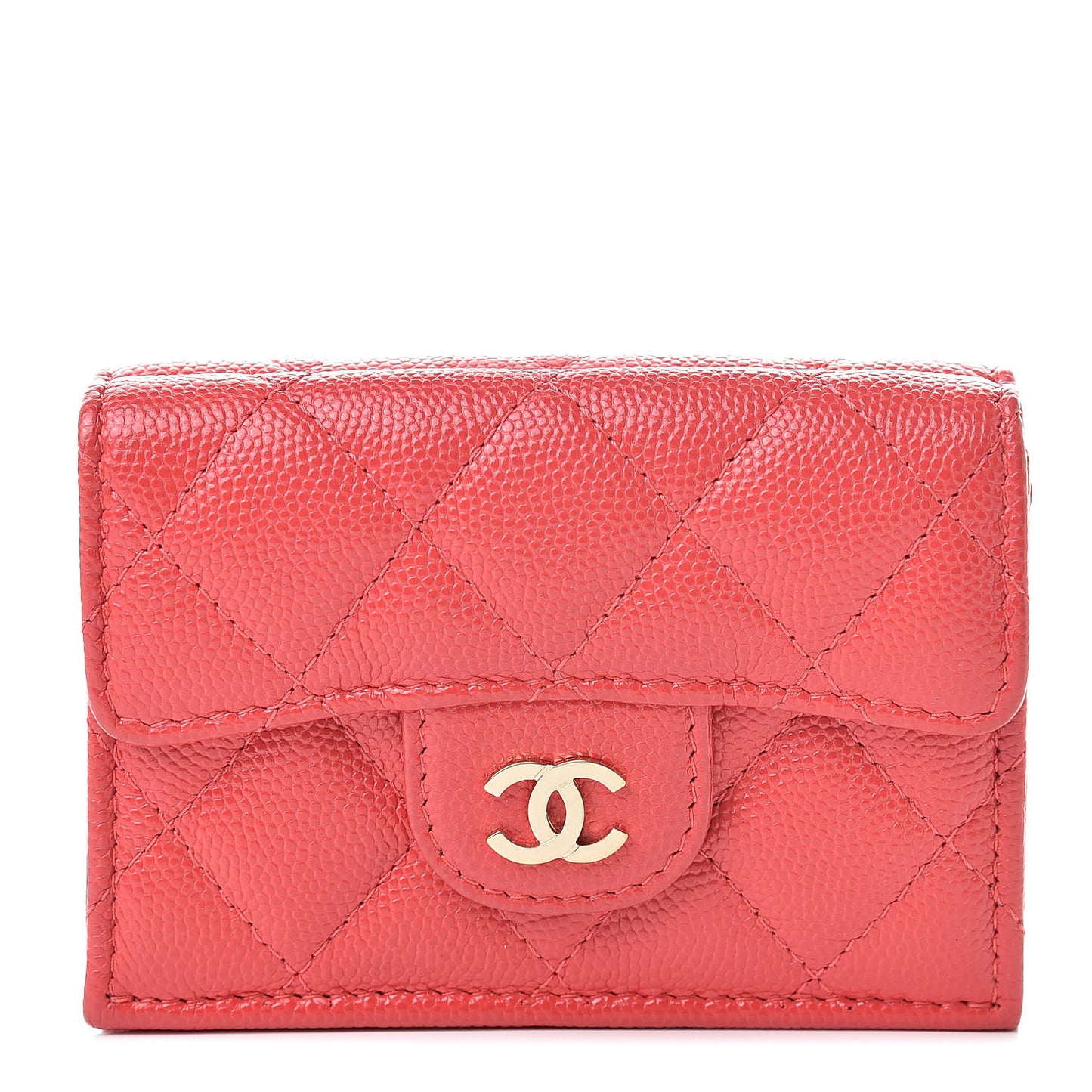 Caviar Quilted Compact Flap Wallet Red