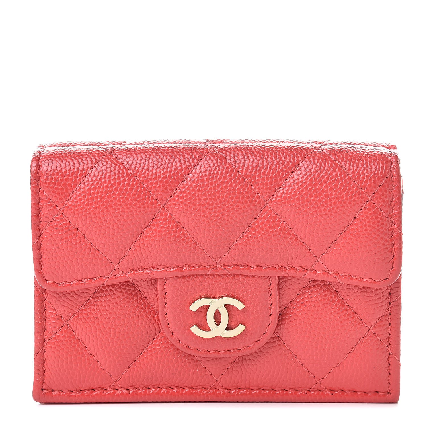 Chanel Caviar Quilted Compact Flap Wallet Red 1 of 12