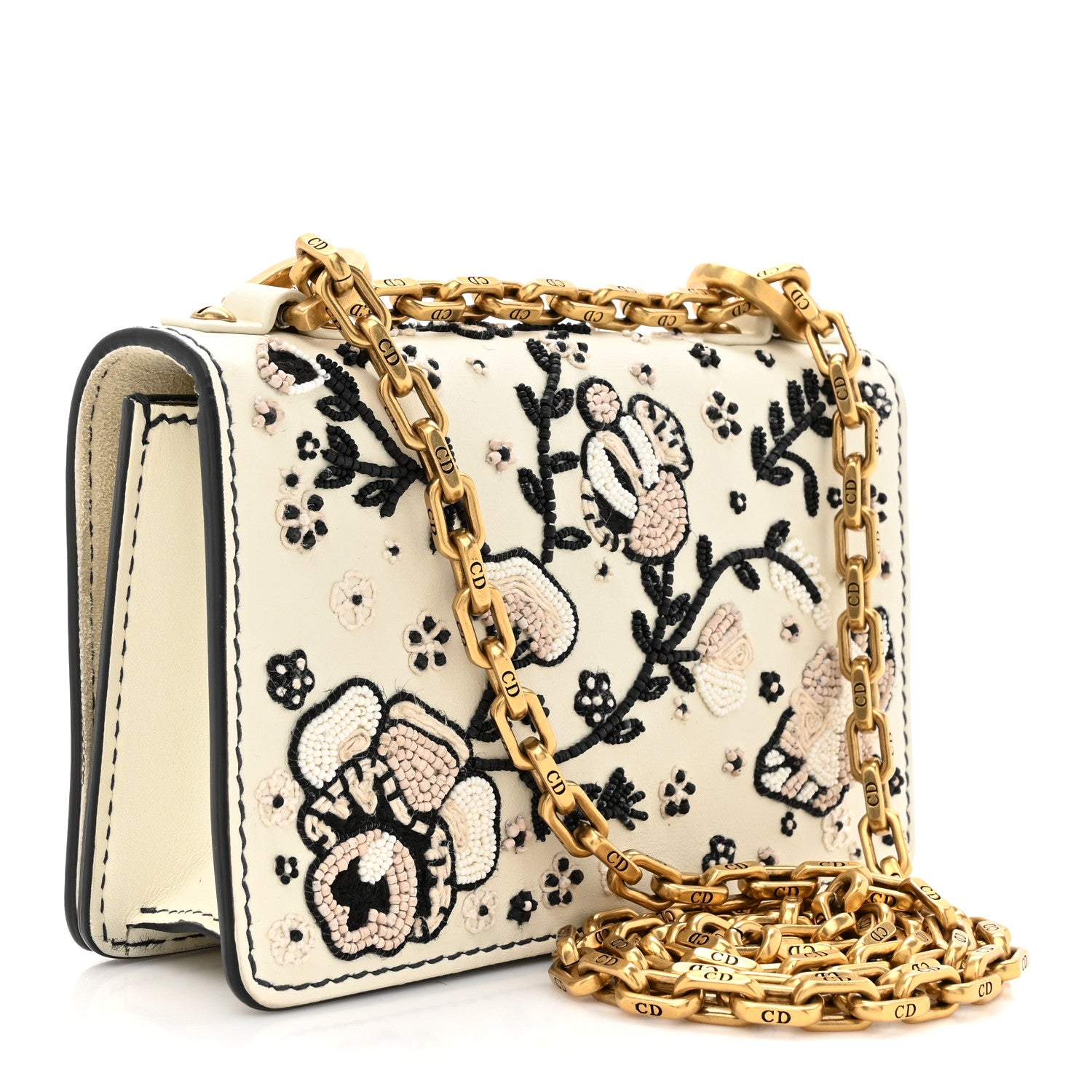 Christian Dior Smooth Calfskin Beaded Embroidered Floral Mini J'Adior Chain Flap Bag White 3 of 10