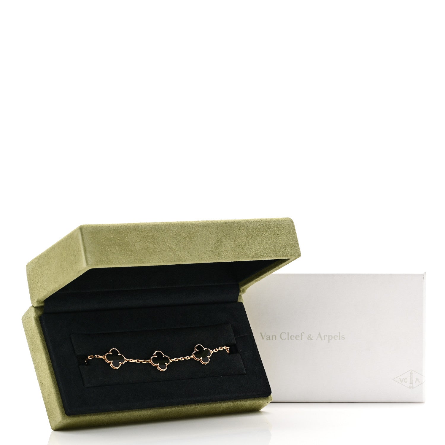 Van Cleef & Arpels 18K Yellow Gold Black Onyx 5 Motifs Vintage Alhambra Bracelet 5 of 5
