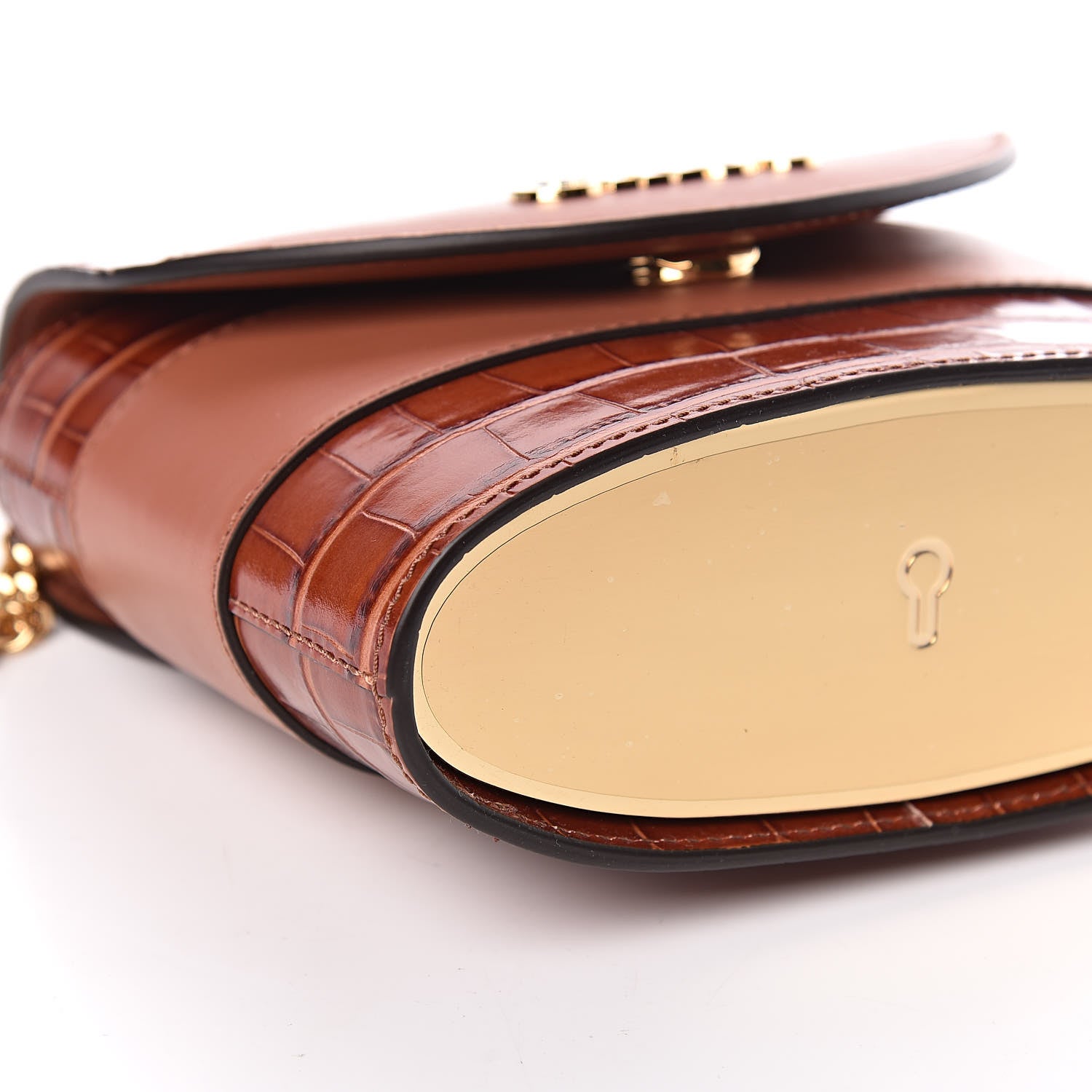 Chloe Calfskin Crocodile Embossed Small Aby Lock Chestnut Brown 5 of 9