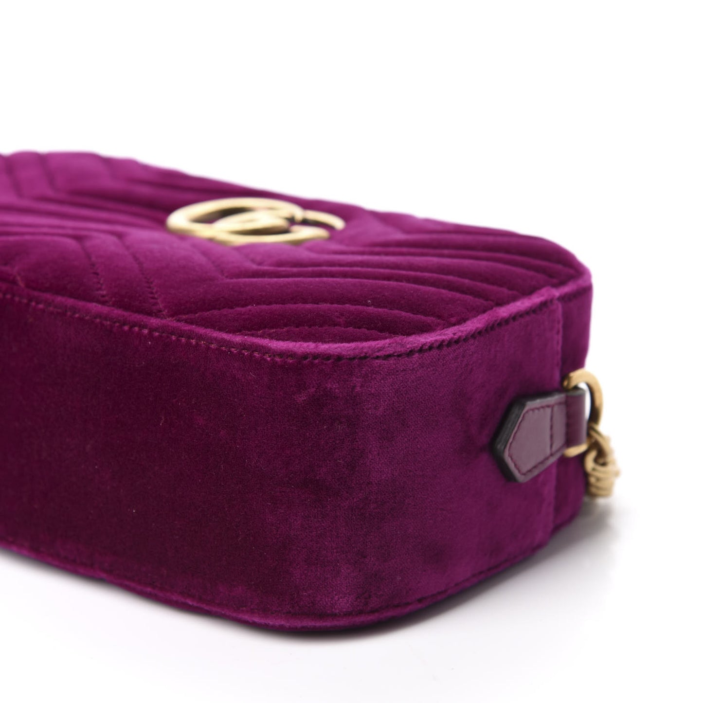 Velvet Matelasse Small GG Marmont Chain Shoulder Bag Fuchsia Violet Cyclamen