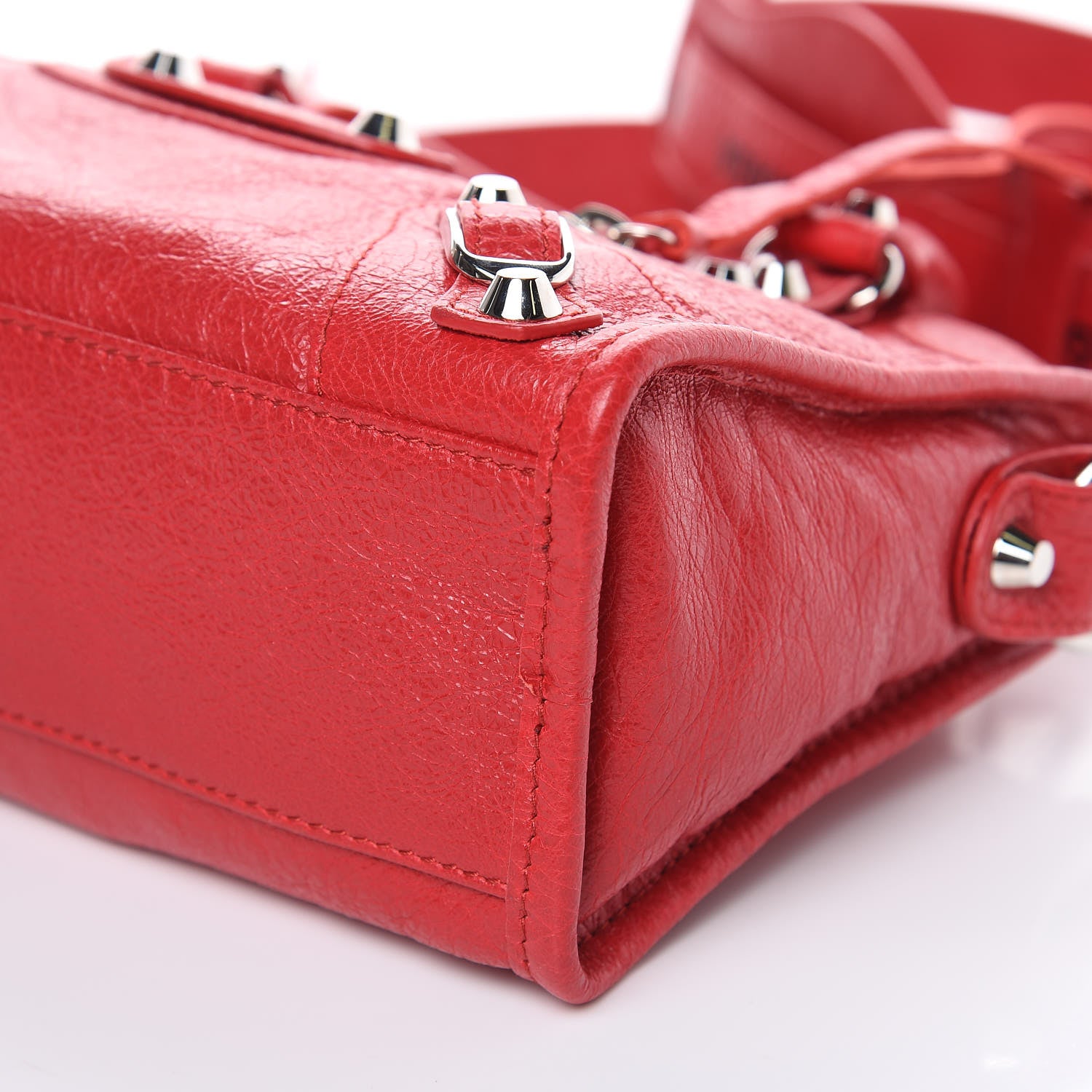 Balenciaga Agneau Classic Silver Hardware Mini City Logo Strap Rouge Cardinal Black 8 of 8