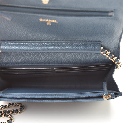 Chanel Iridescent Caviar Quilted Wallet On Chain WOC Dark Blue 5 of 12