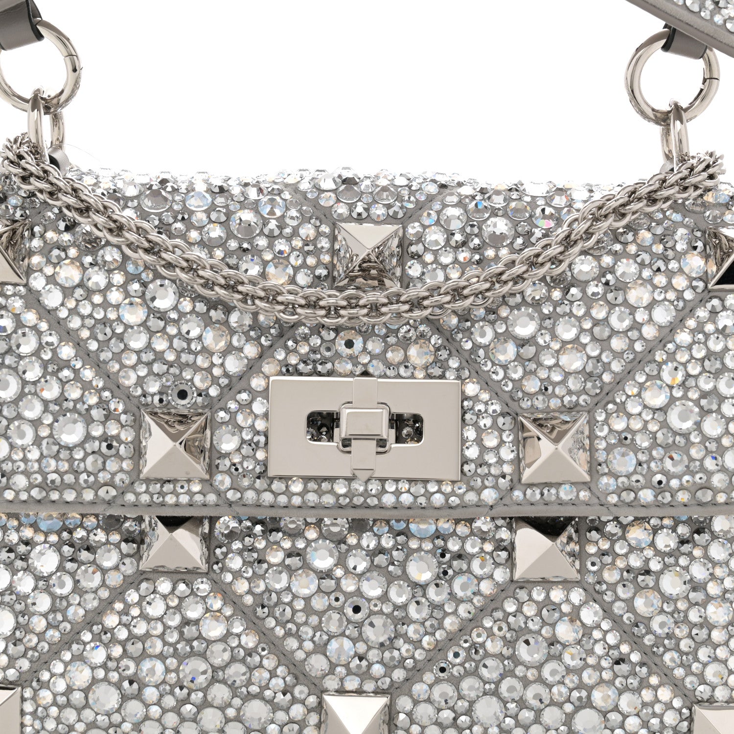 Valentino Garavani Crystal Suede Enamel Medium Roman Stud Shoulder Bag Silver 7 of 10