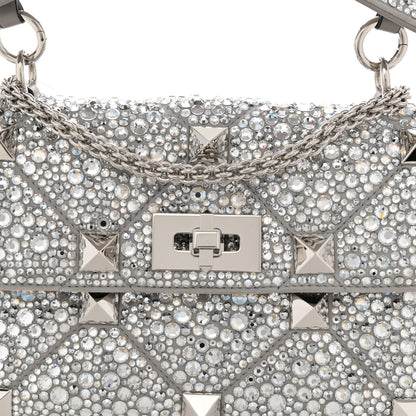 Valentino Garavani Crystal Suede Enamel Medium Roman Stud Shoulder Bag Silver 7 of 10