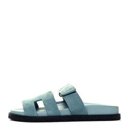 Hermes Suede Goatskin Womens Chypre Sandals 37.5 Vert d'eau 1 of 9