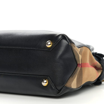 Burberry Calfskin House Check Small Banner Tote Black 12 of 20