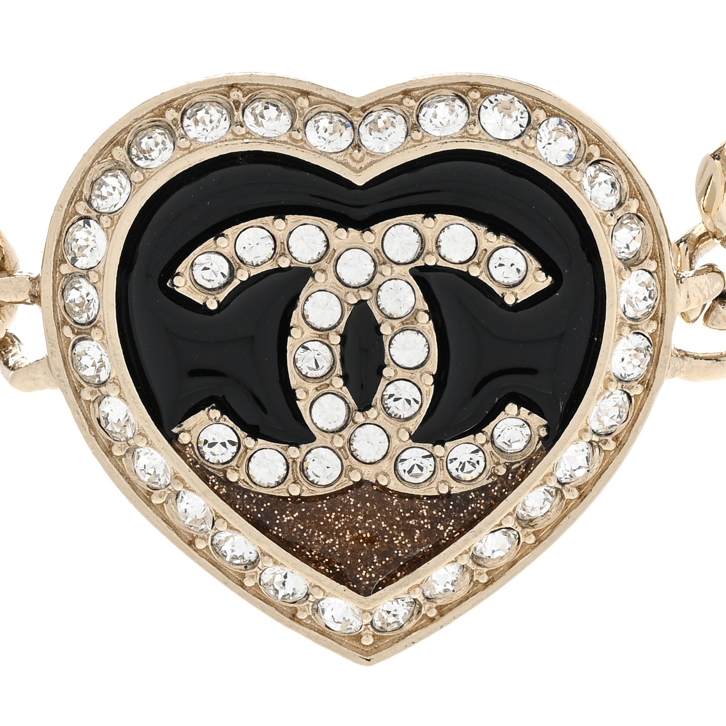 Resin Crystal Glitter CC Heart Choker Necklace Black Gold