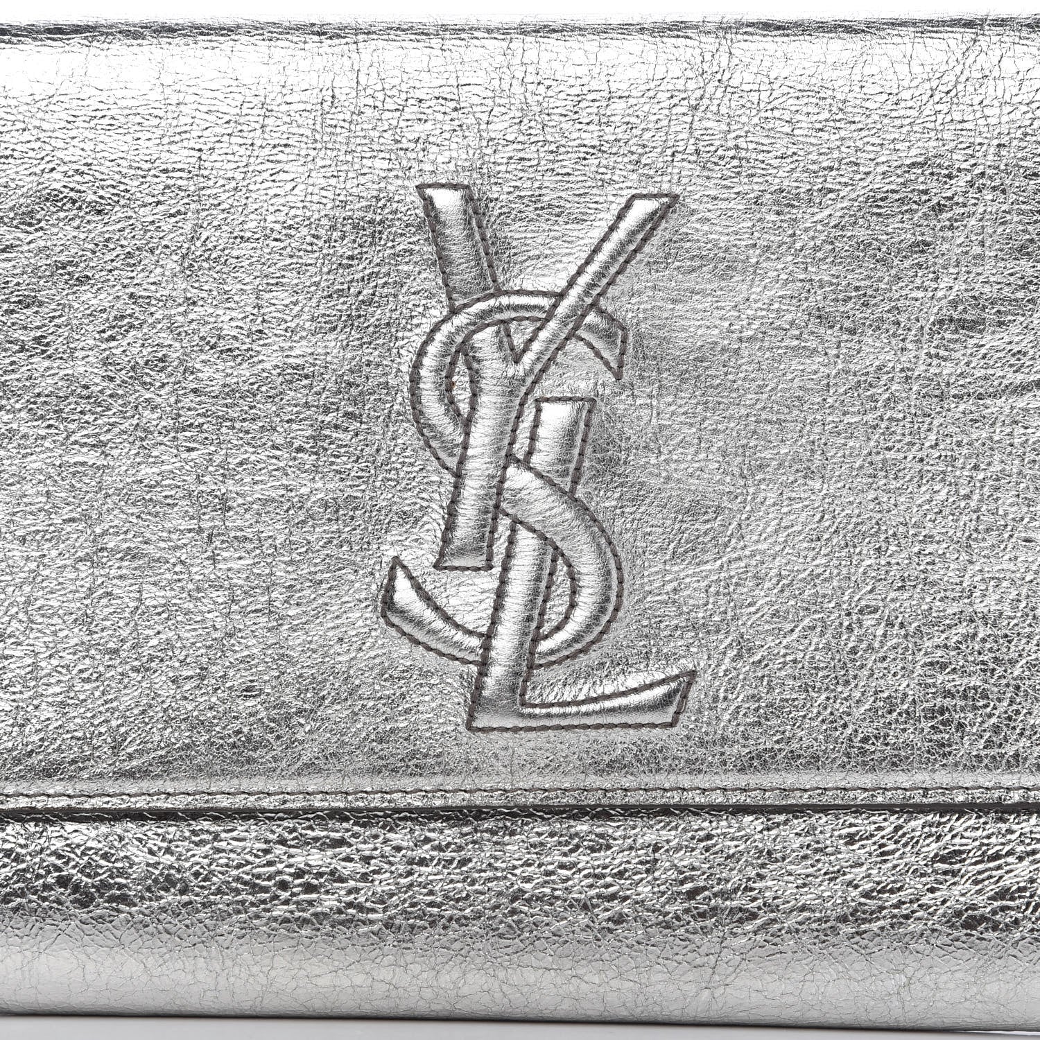 Saint Laurent Metallic Calfskin Monogram Large Belle De Jour Clutch Silver 9 of 9
