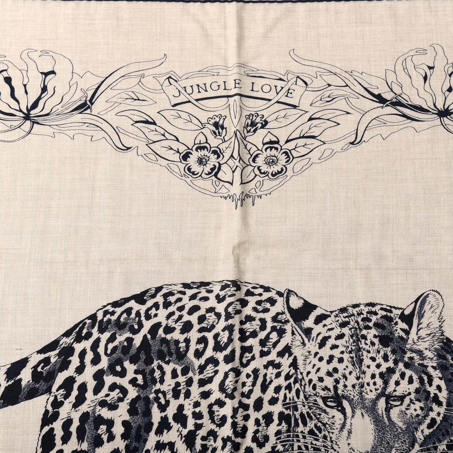 Cashmere Silk Jungle Love Tattoo Shawl 140 Natural Bleu Black