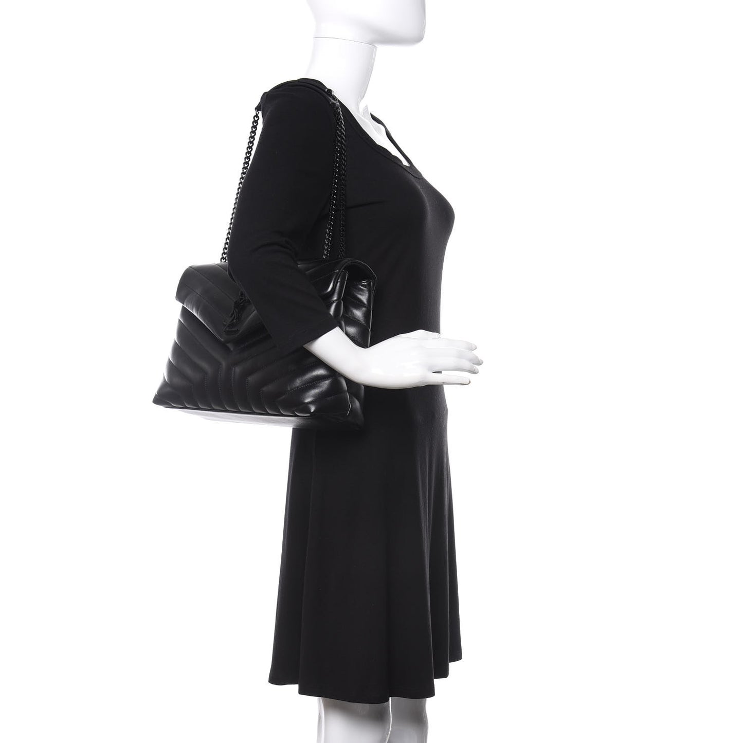 Calfskin Y Quilted Monogram Medium Loulou Chain Satchel Black