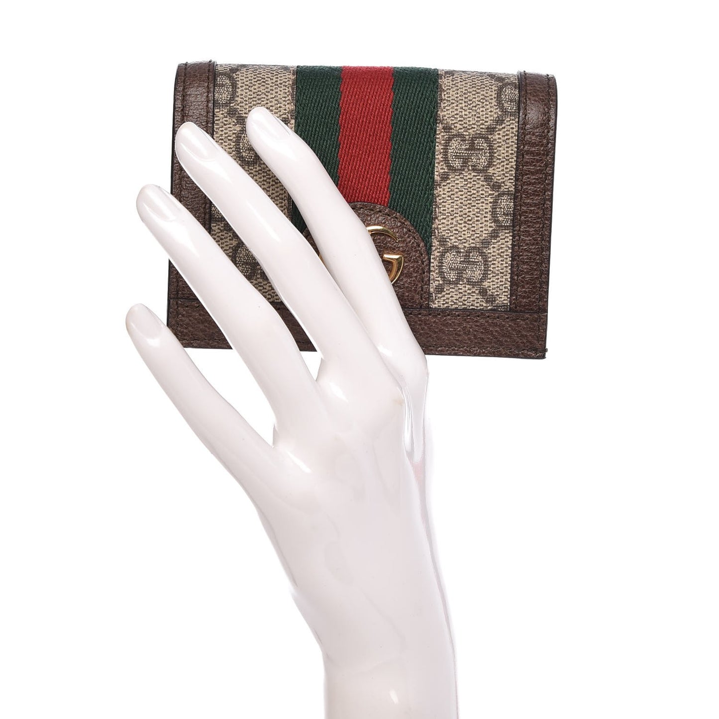 GG Supreme Monogram Web Ophidia Card Case Beige New Acero