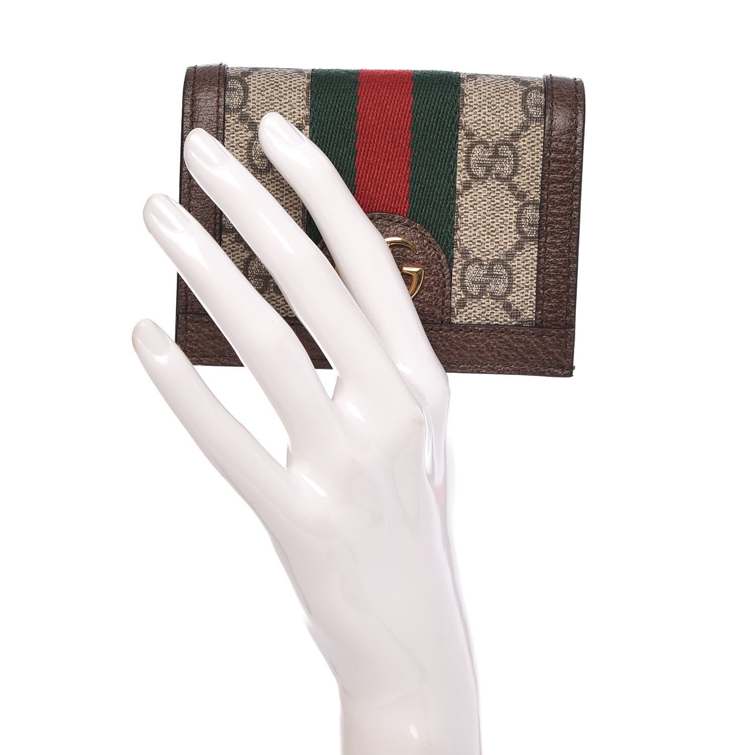 Gucci GG Supreme Monogram Web Ophidia Card Case Beige New Acero 2 of 7
