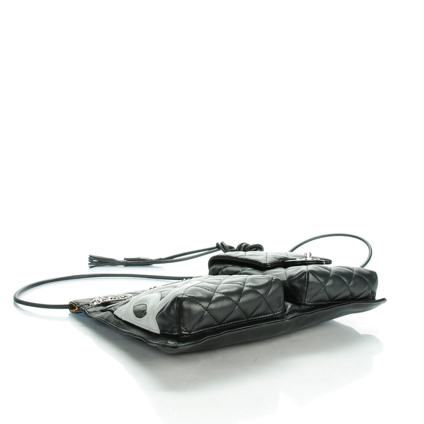 Calfskin Quilted Cambon Multipocket Shoulder Bag Black