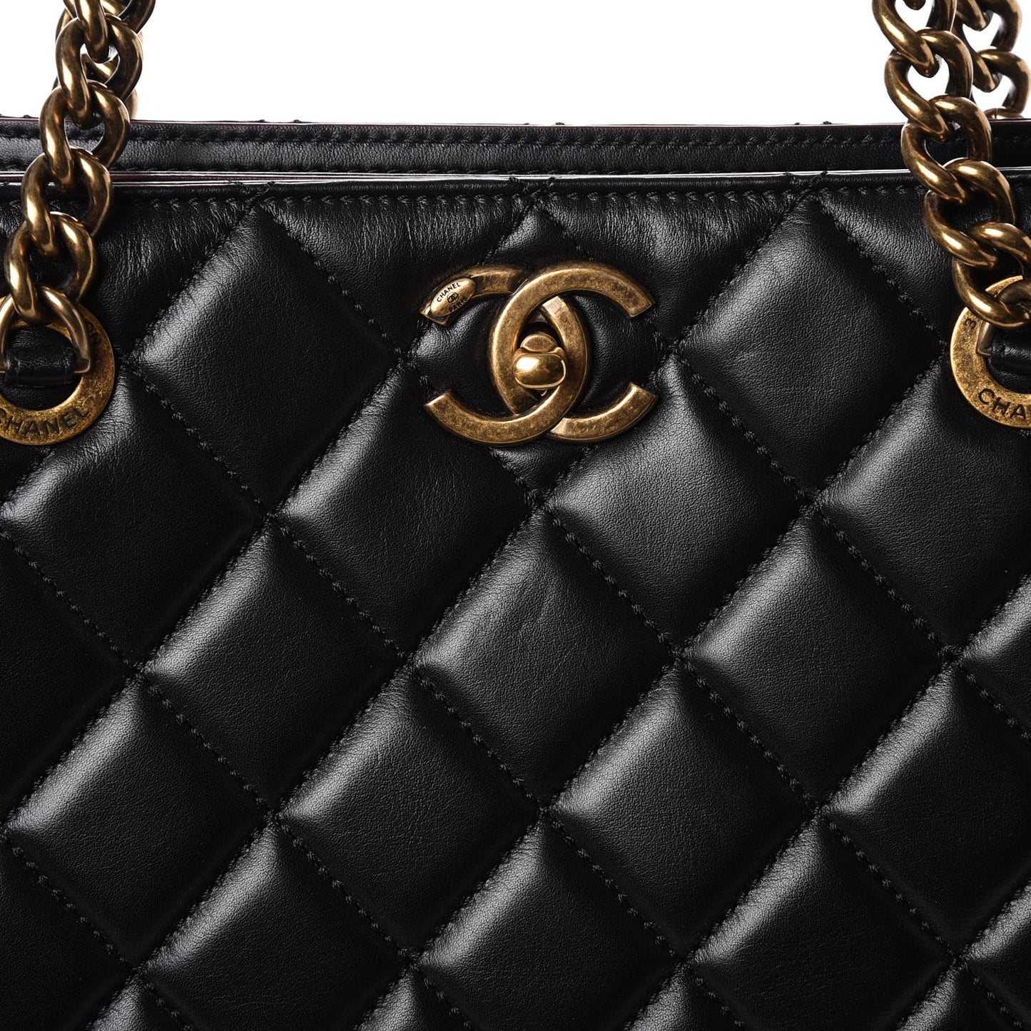 Calfskin Quilted Perfect Edge Tote Black