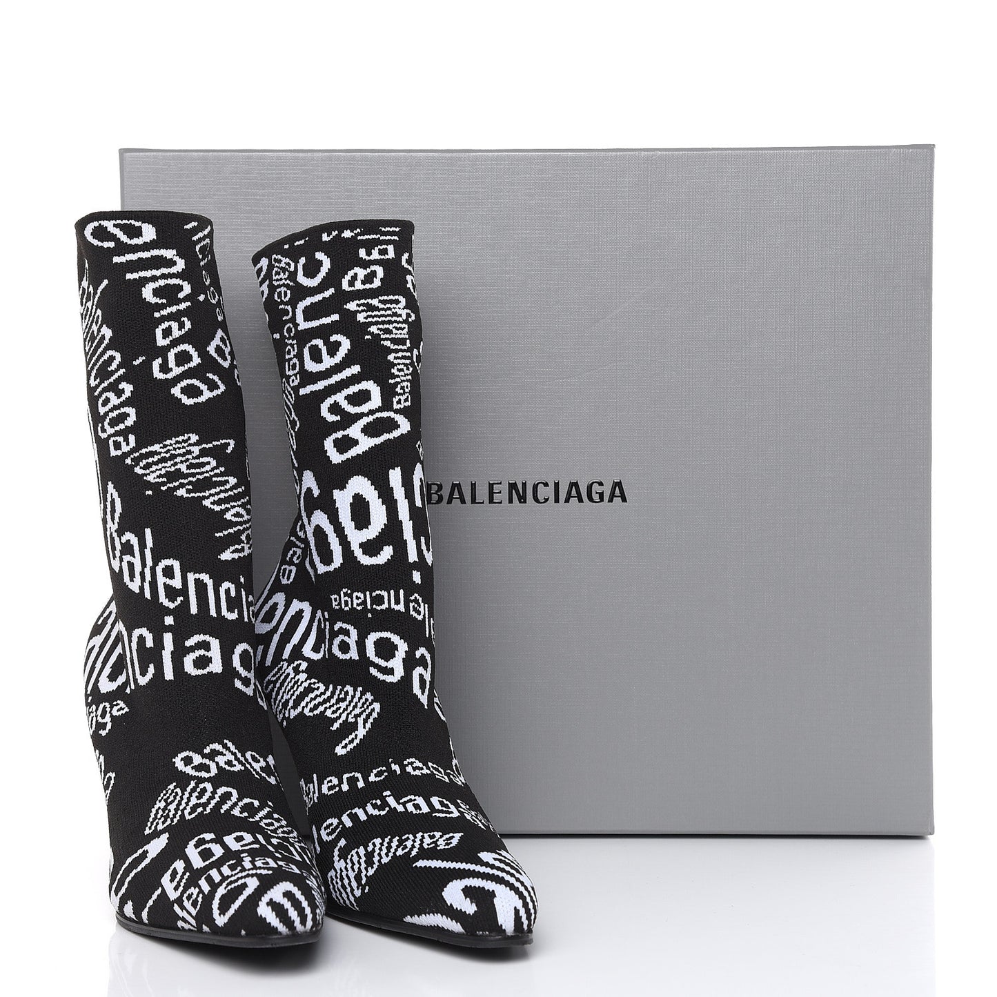 Knit Jacquard Curved Typo Booties 36.5 Black White