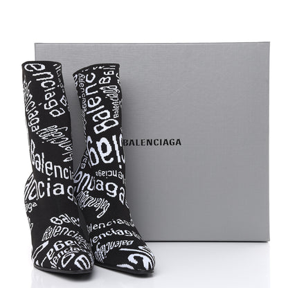 Balenciaga Knit Jacquard Curved Typo Booties 36.5 Black White 7 of 7