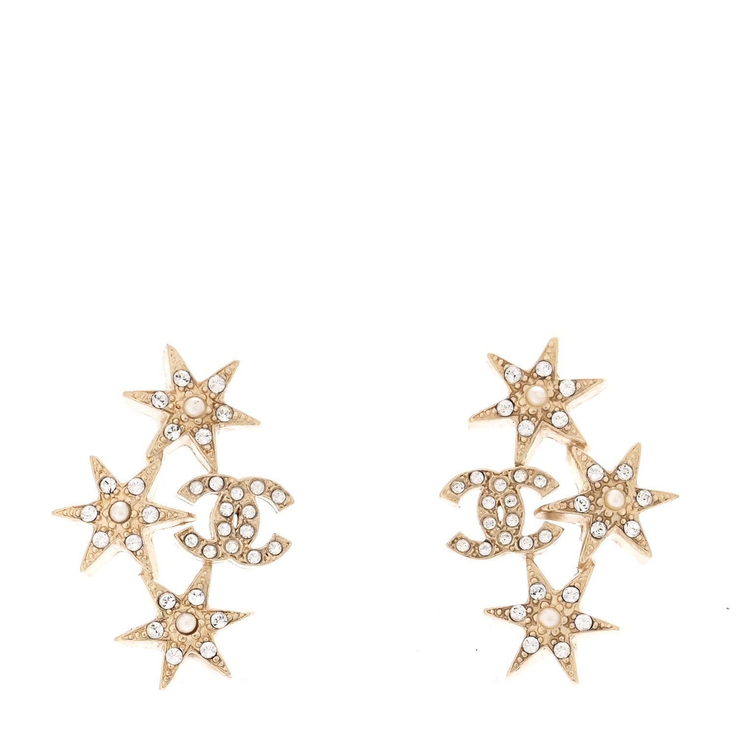 Chanel Crystal Pearl CC Star Drop Earrings Silver 1 of 4