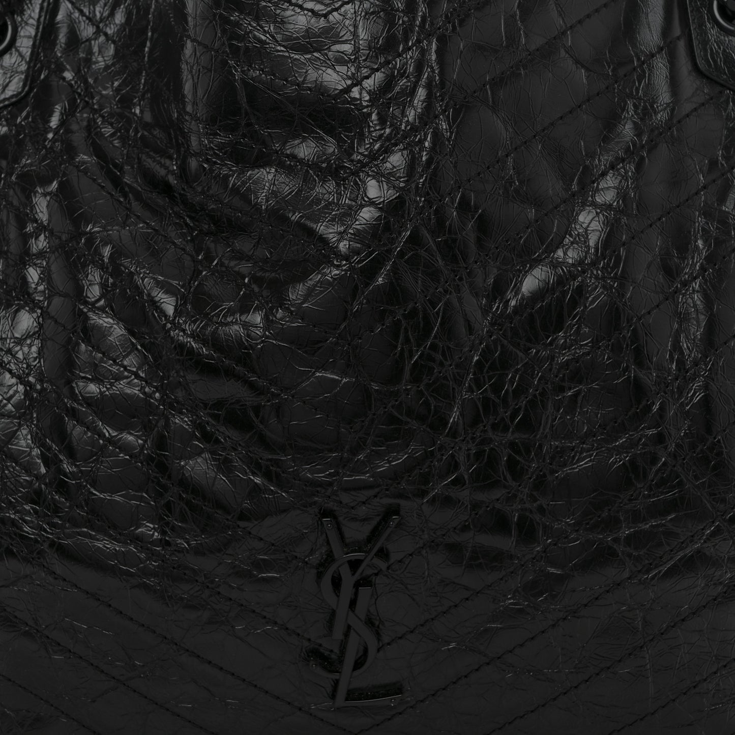 Crinkled Calfskin Matelasse Monogram Large Niki Shopper Tote Black