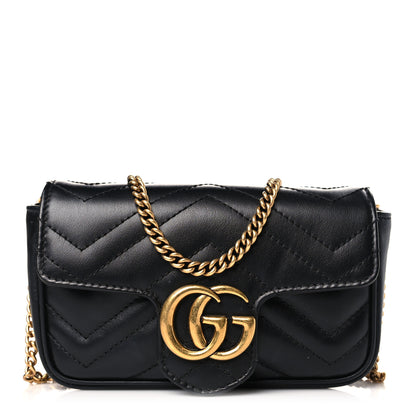 Gucci Calfskin Matelasse Super Mini GG Marmont Shoulder Bag Black 1 of 10