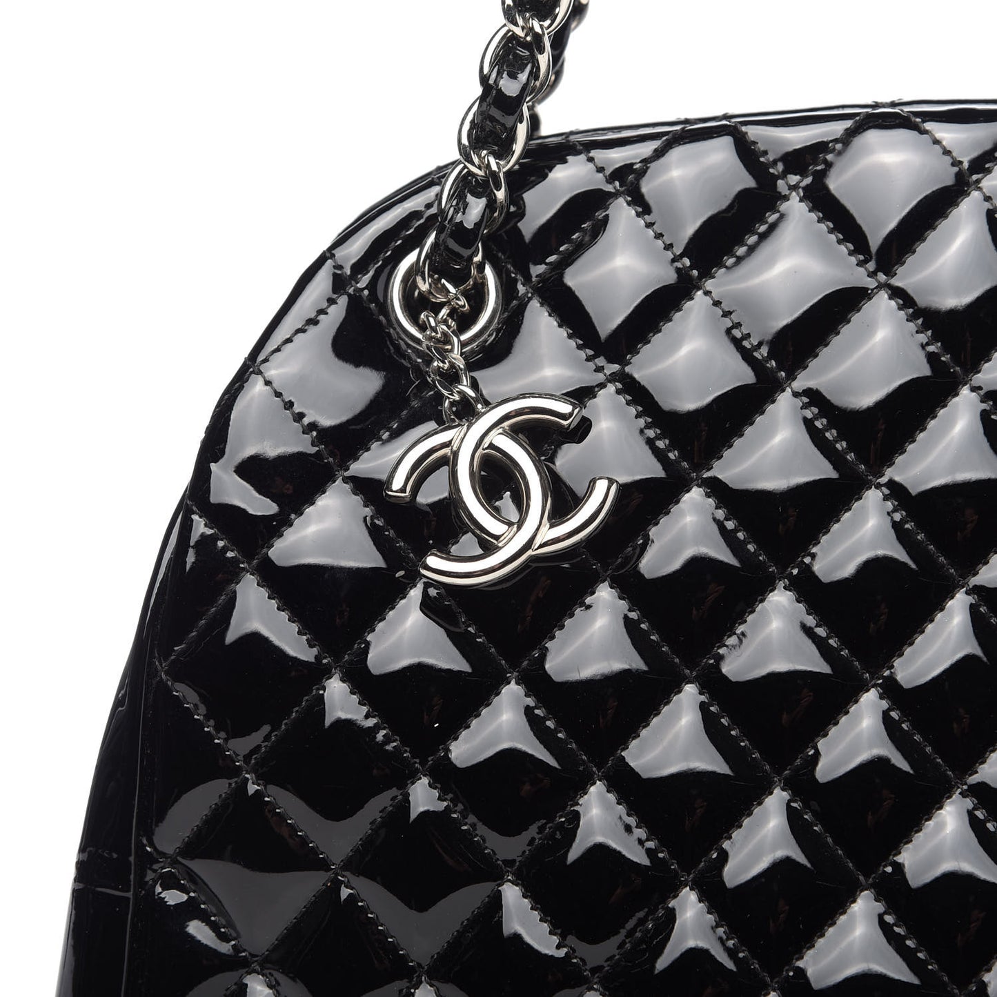 Patent Quilted Large Just Mademoiselle Bowling Bag Black