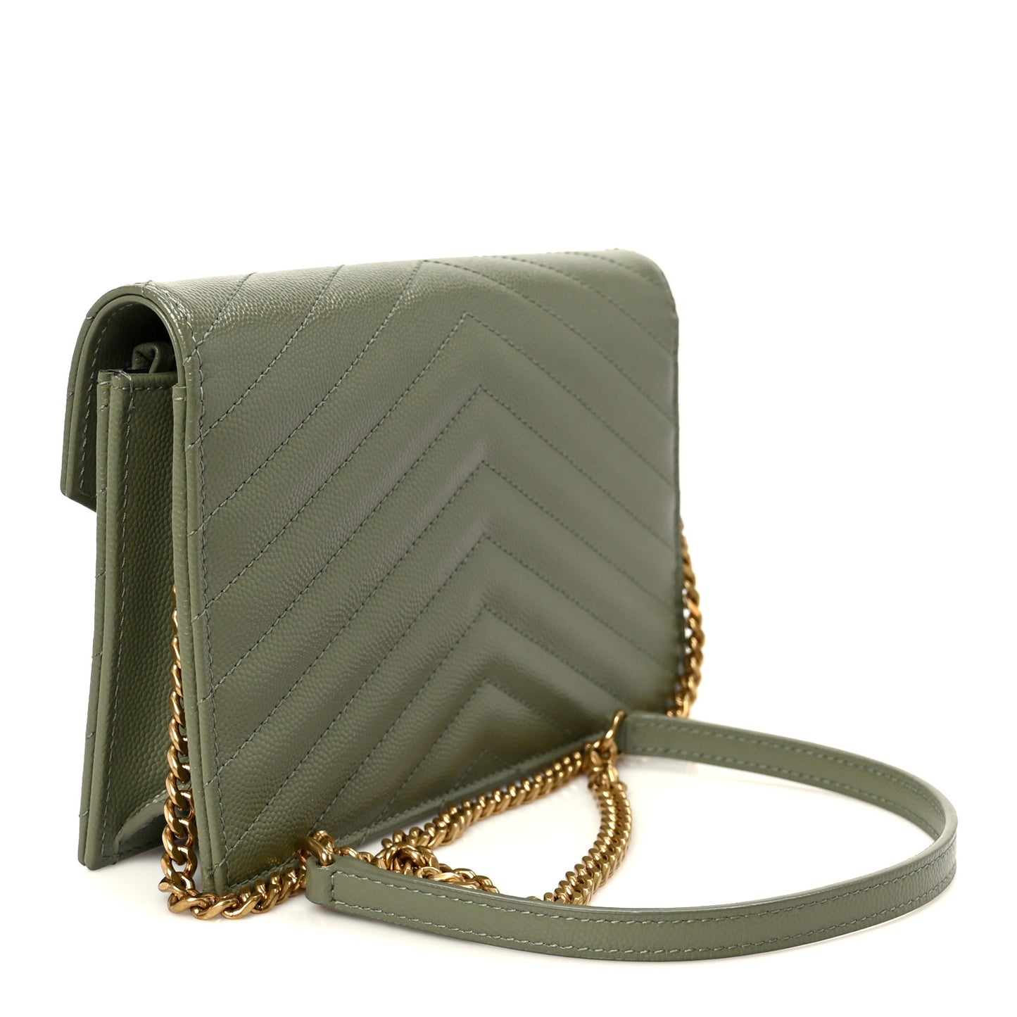 Grain De Poudre Matelasse Chevron Monogram Envelope Chain Wallet Green Light Sage