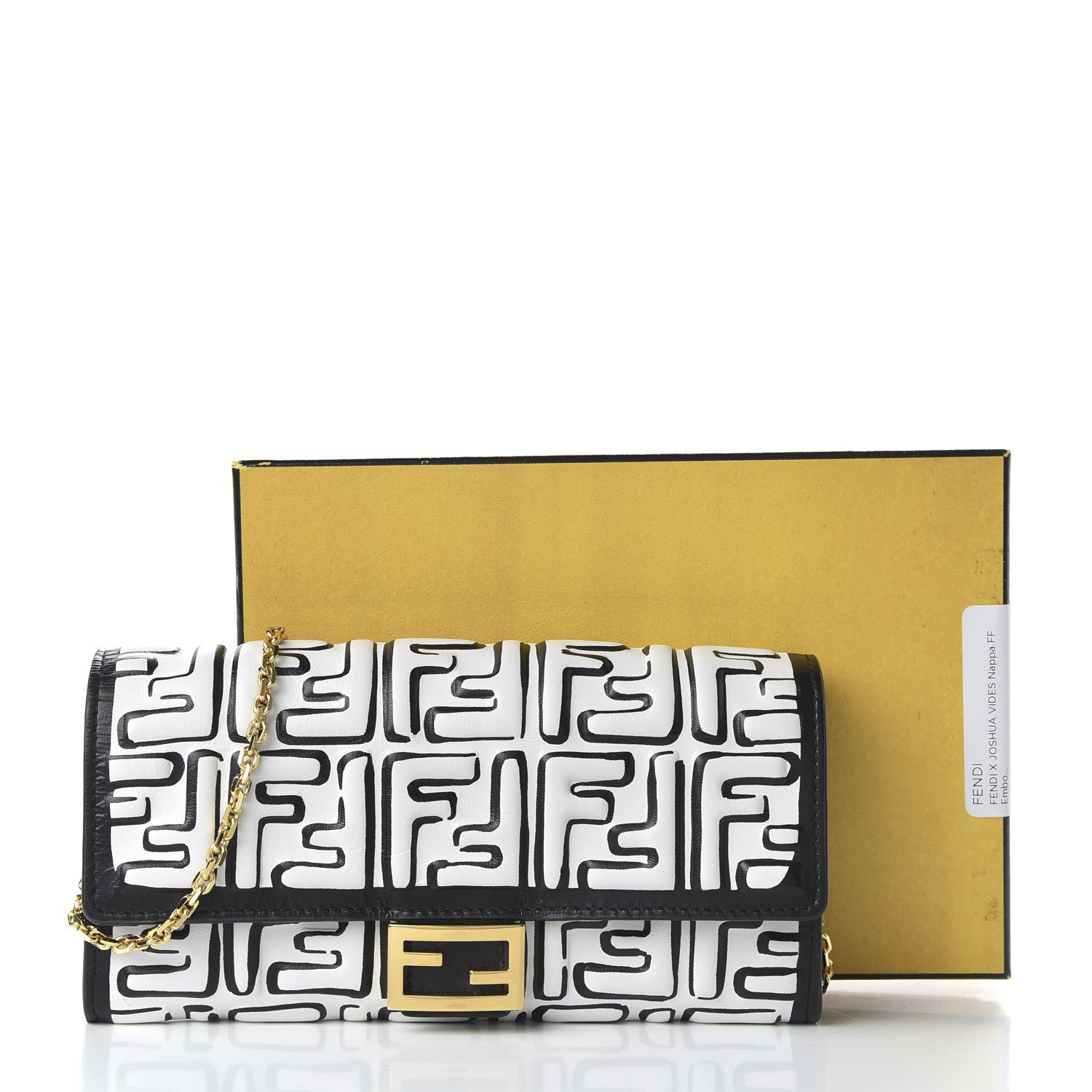 Fendi X JOSHUA VIDES Nappa FF Embossed Continental Wallet on Chain White Black 11 of 11
